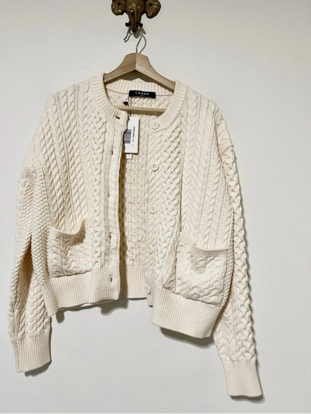 NWT CAARA Women's Cream Cable Chunky Knit Cardigan Sweater Size Medium M23